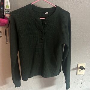 Old Navy Dark Green Waffle Knit Henley